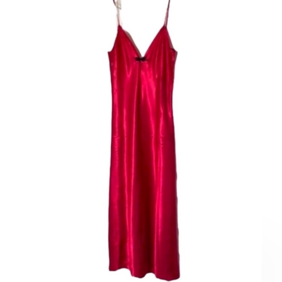 Vintage LA Intimates Maxi Dress Scarlet Deep Red Satin Gown USA Rare Formal M - Picture 1 of 16